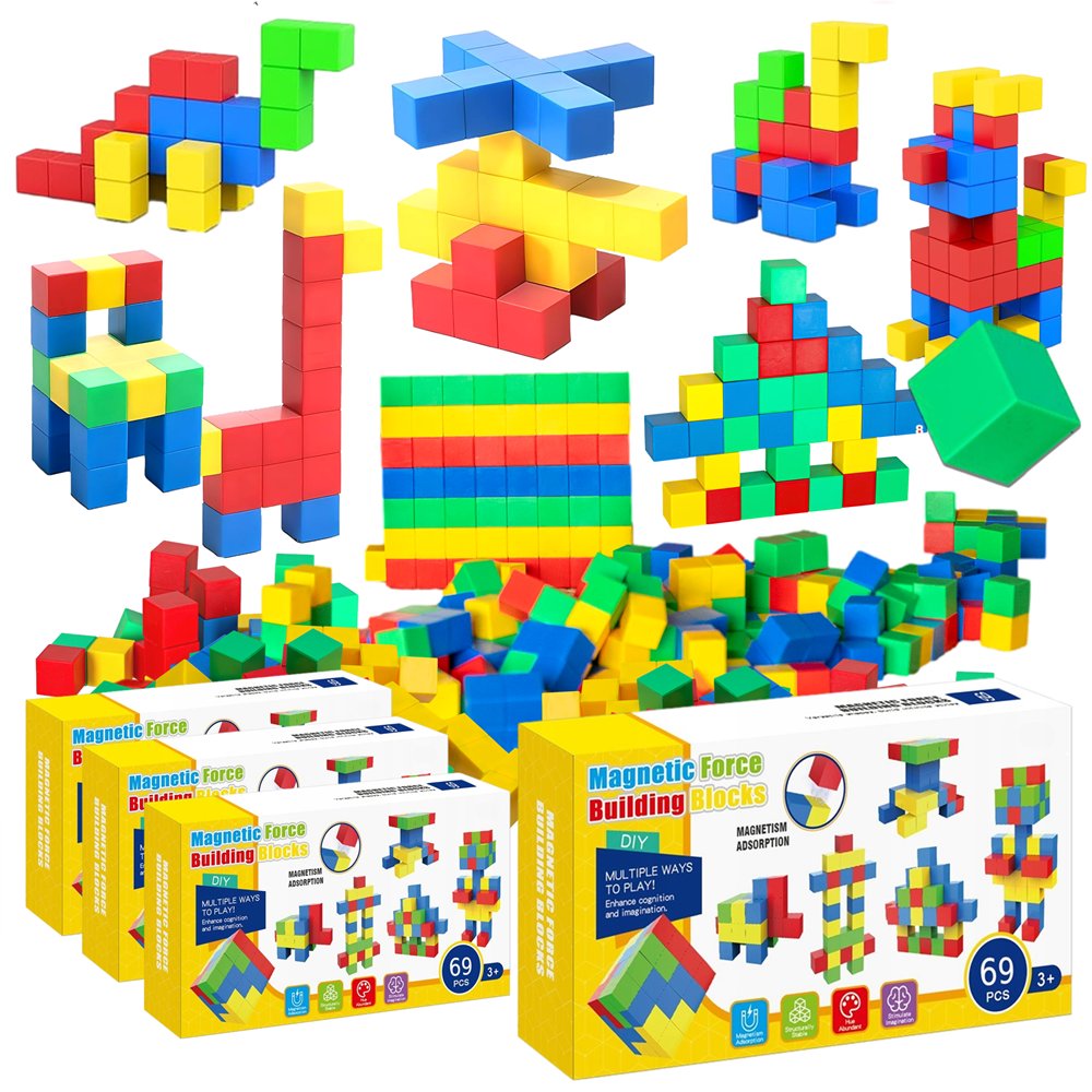 Klocki Magnetyczne KOSTKI 3D Budowlane Konstrukcyjne Kolorowe Magnesy Układanka 276 elementów