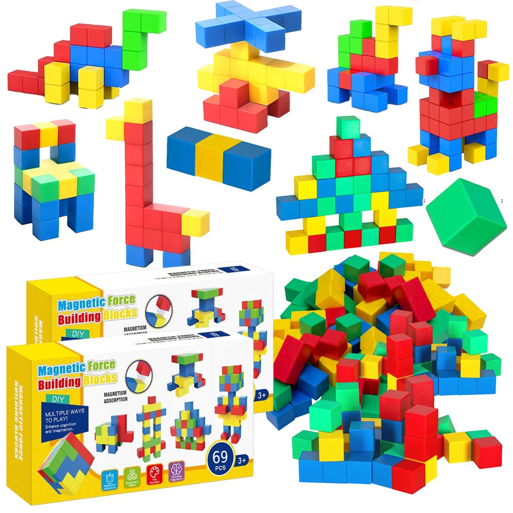 Klocki Magnetyczne KOSTKI 3D Budowlane Konstrukcyjne Kolorowe Magnesy Układanka 138 elementów