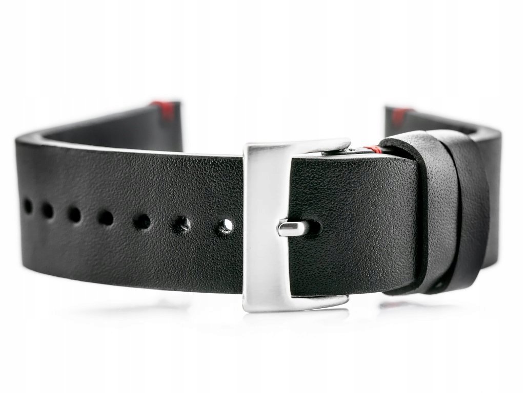 Pasek skórzany do zegarka W118 czarny 22mm