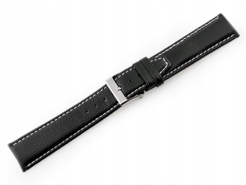 Pasek skórzany do zegarka W26 czarny/białe 20mm