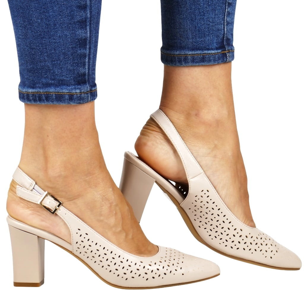 DAMSKIE CZÓŁENKA AŻUROWE NA SŁUPKU BEZ PIĘTY SERGIO LEONE 163 CIELISTE