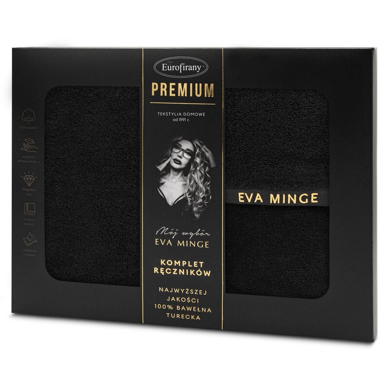 Komplet ręczników w pudełku 3szt. Venus czarny 550 g/m2 Eva Minge