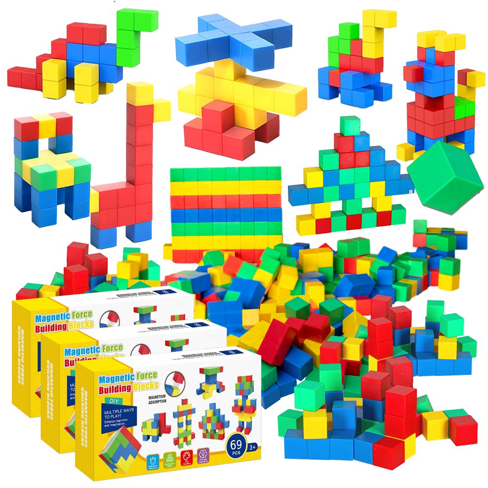 Klocki Magnetyczne KOSTKI 3D Budowlane Konstrukcyjne Kolorowe Magnesy Układanka 207 elementów