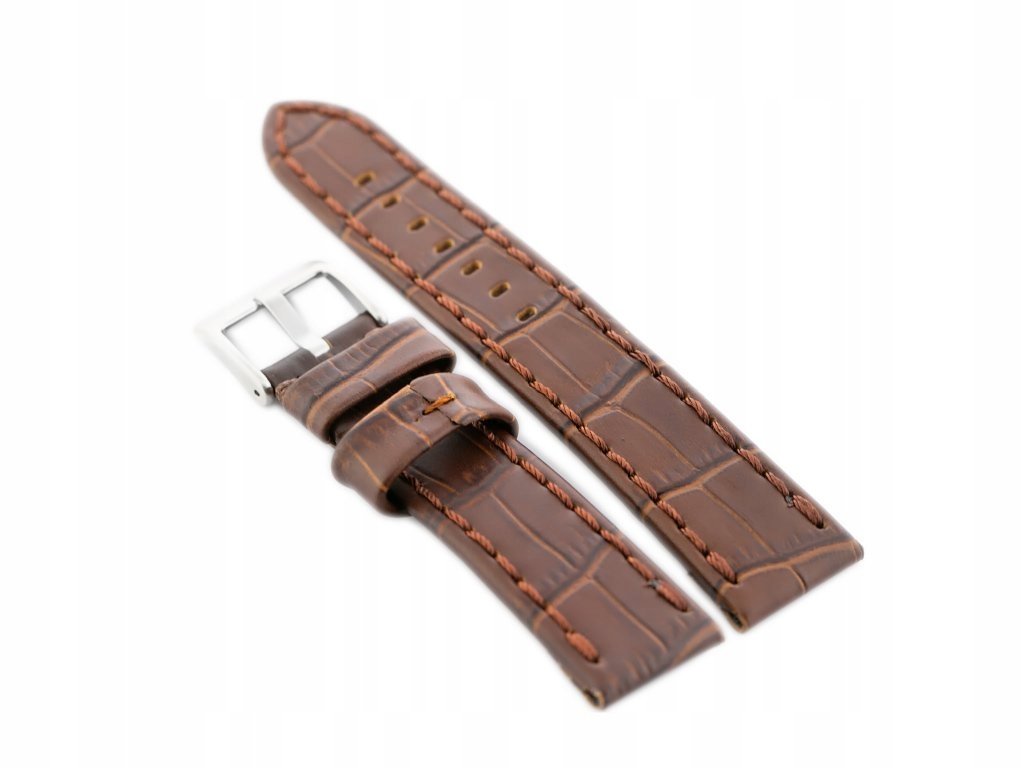 Pasek skórzany do zegarka W49 - ciemny brąz 24mm