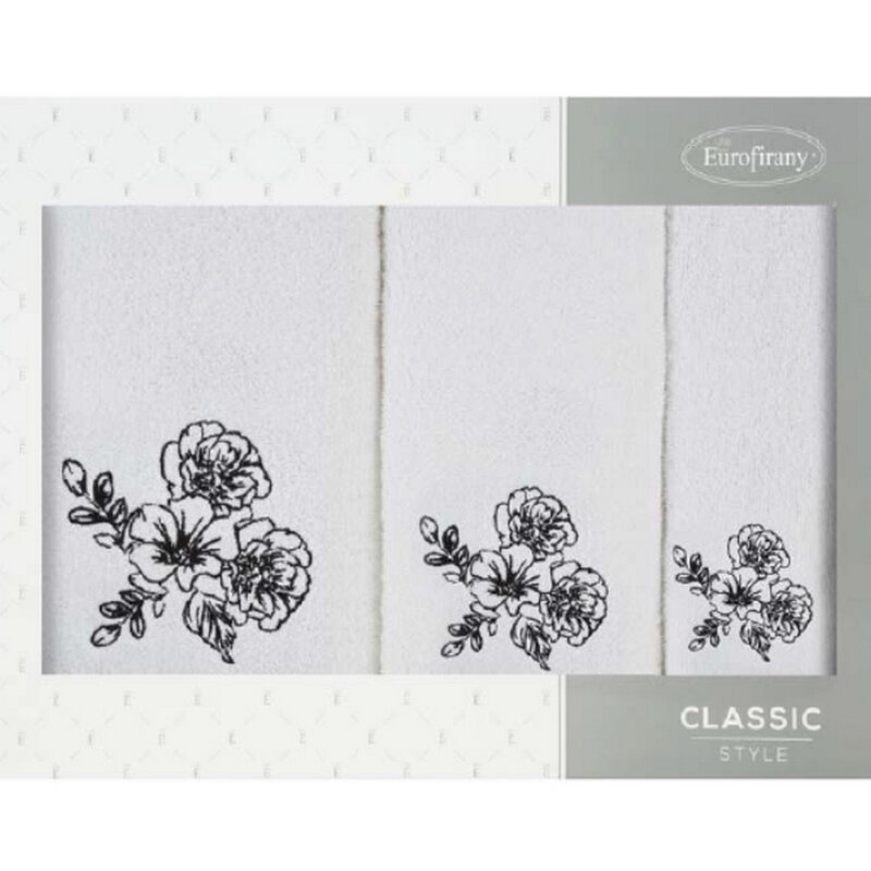 Komplet ręczników w pudełku 3szt. Melani biały czarny kwiaty 400 g/m2