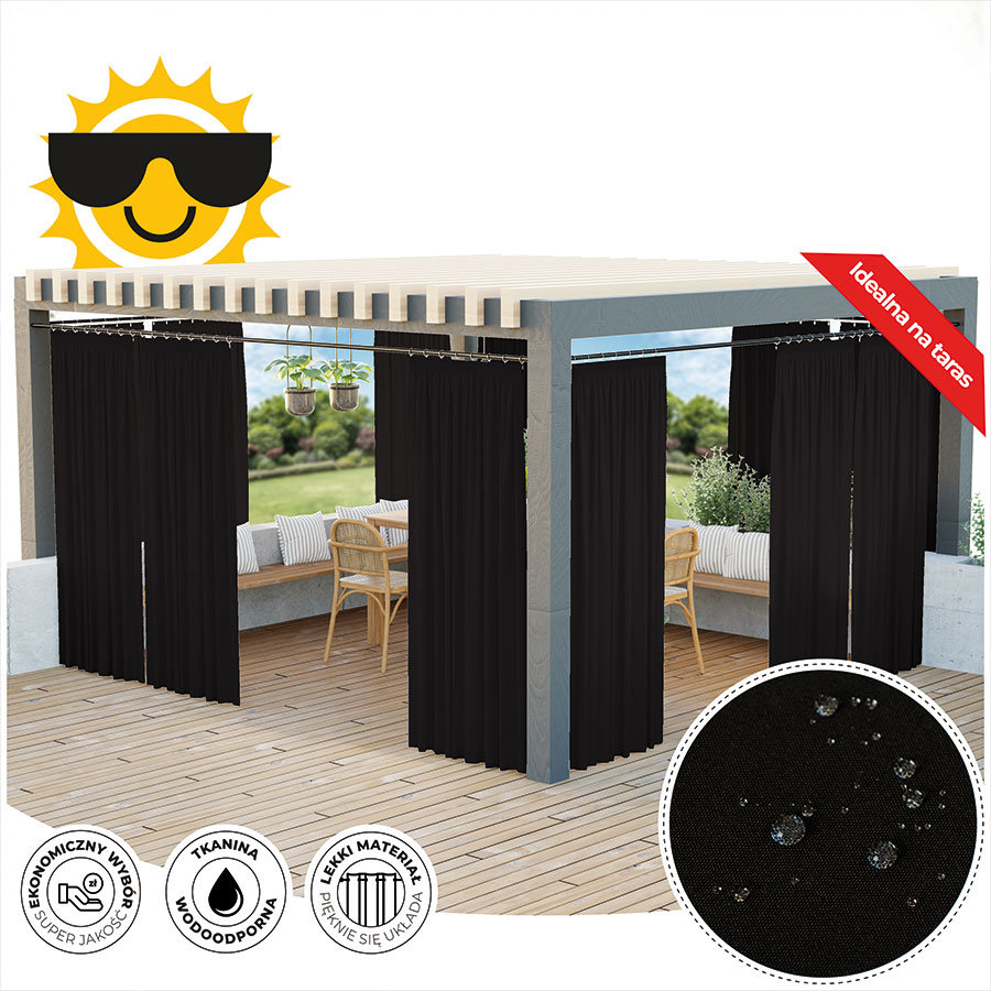 GARDENIA Zasłona gotowa na taśmie, szerokość 140cm x wysokość 220cm, kolor czarny