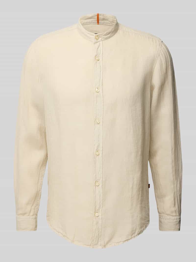 Koszula lniana o kroju regular fit ze stójką model ‘Race’