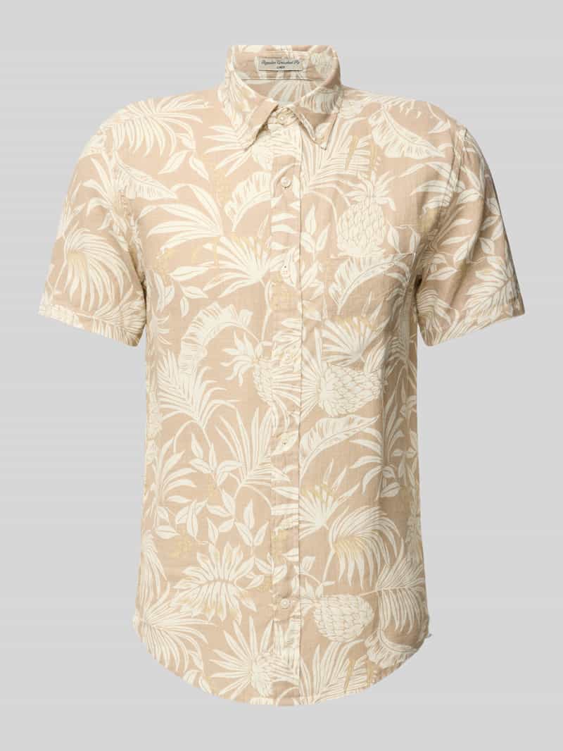 Koszula lniana o kroju regular fit z kołnierzykiem typu button down