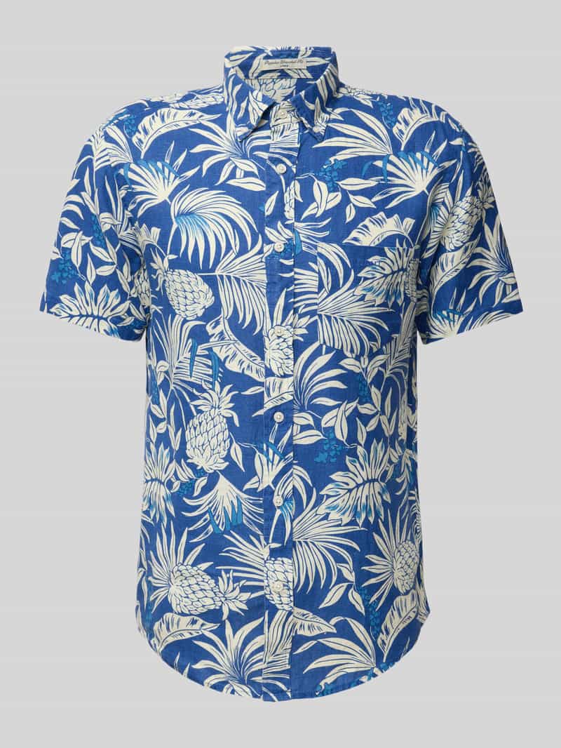 Koszula lniana o kroju regular fit z kołnierzykiem typu button down