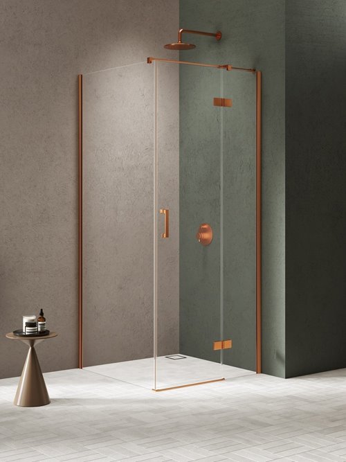 Kabina prysznicowa uchylna prawa kolor miedziany 90x100 cm K-4629 New Trendy Nesta Copper Brushed