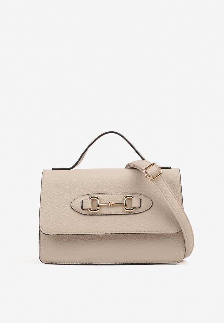 Beżowa Torebka Listonoszka z Ozdobnym Zapięciem z Paskiem Nanilira
