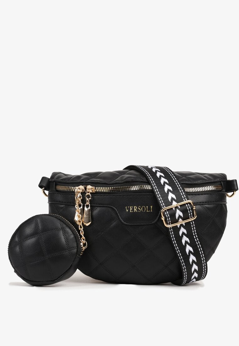 Czarna Tłoczona Nerka z Napisem i Portmonetką Alisavi