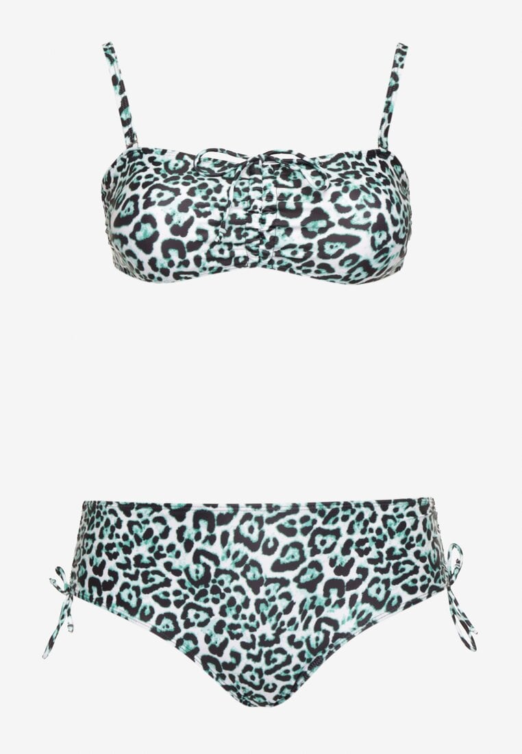 Zielone Bikini Biustonosz z Wiązaniem i Majtki Figi ze Ściągaczami Uloselia