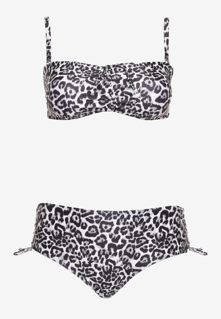 Czarne Bikini Biustonosz z Wiązaniem i Majtki Figi ze Ściągaczami Uloselia