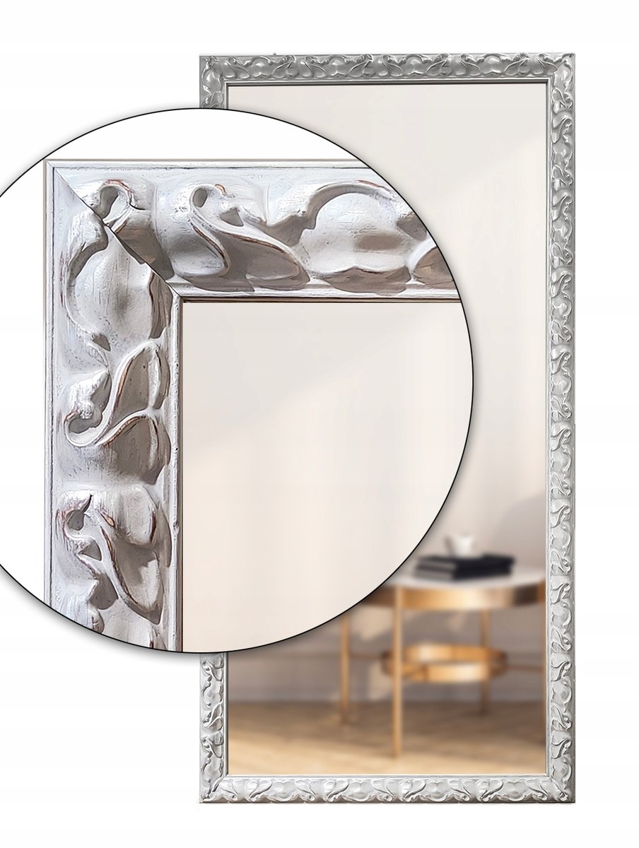 Lustro w szarej srebrnej drewnianej ramie glamour 140x60 cm Z2