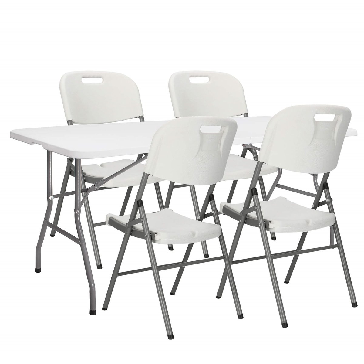 Meble turystyczne składane, stół 180x74 cm z 4 krzesłami zestaw cateringowy ogrodowy biały