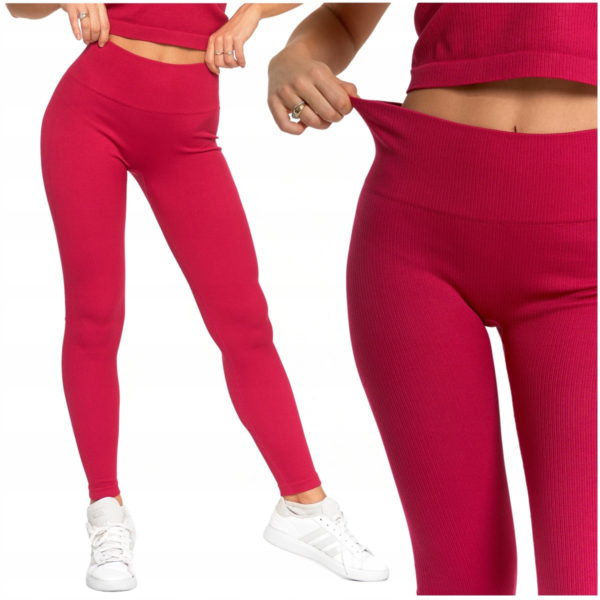 Legginsy Damskie Sportowe Wysoki Stan Kryjące Prążkowane Wygodne MORAJ S/M