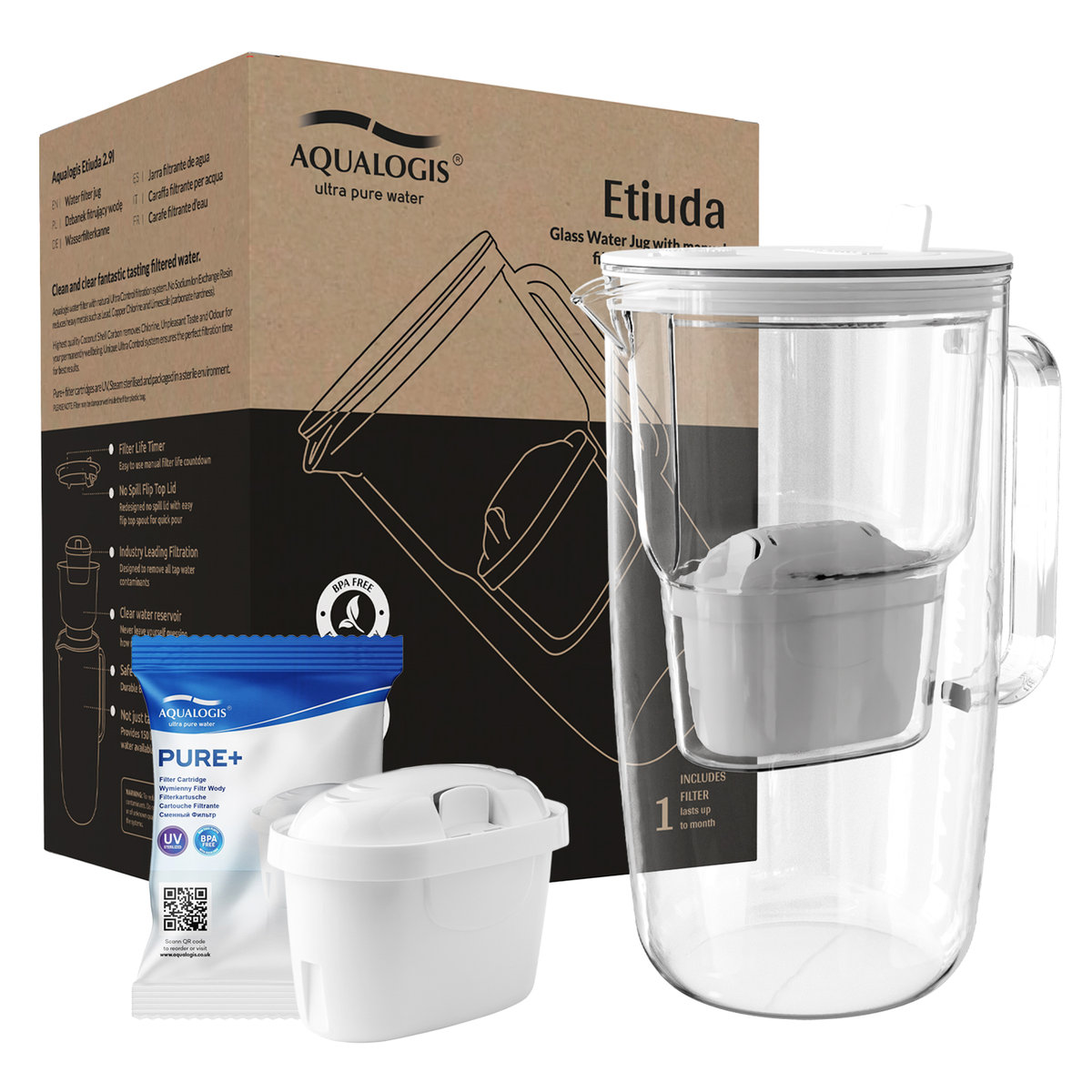Szklany Dzbanek 2.9L Etiuda Biały z Pure+