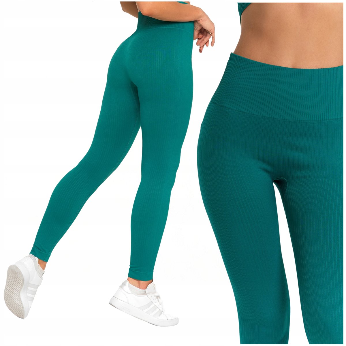 Legginsy Damskie Sportowe Wysoki Stan Kryjące Prążkowane Wygodne MORAJ S/M