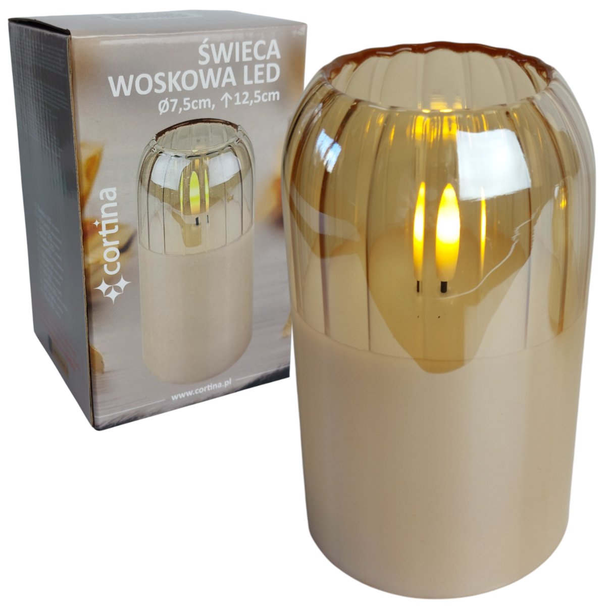 SZKLANA ŚWIECA WOSKOWA LED 12,5CM OZDOBA ŚWIECZKA Z EFEKTEM PŁOMIENIA R6