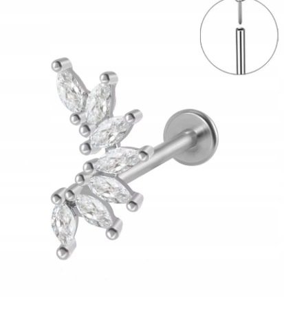 Srebrny Kolczyk PIERCING Labret z Cyrkoniami Stal Ch 316L 1,2/8