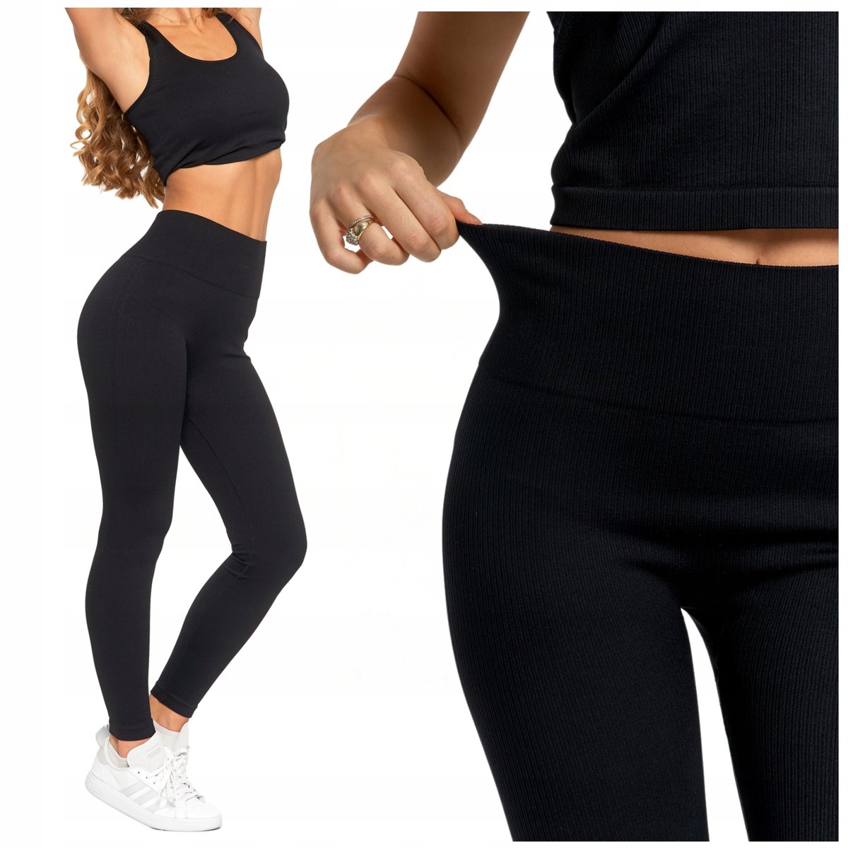 Legginsy Damskie Sportowe Wysoki Stan Kryjące Prążkowane Wygodne MORAJ S/M