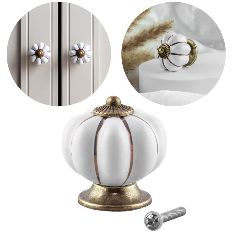 Gałka meblowa retro cermiczna uchwyt do mebli klasyczny złoty porcelanowy