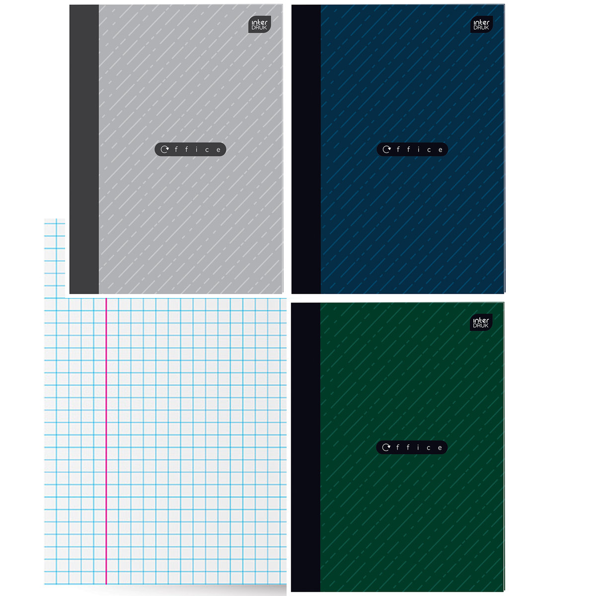 3X Zeszyt A4, 60 Kartek, Kratka Z Marginesem, Office, Interdruk