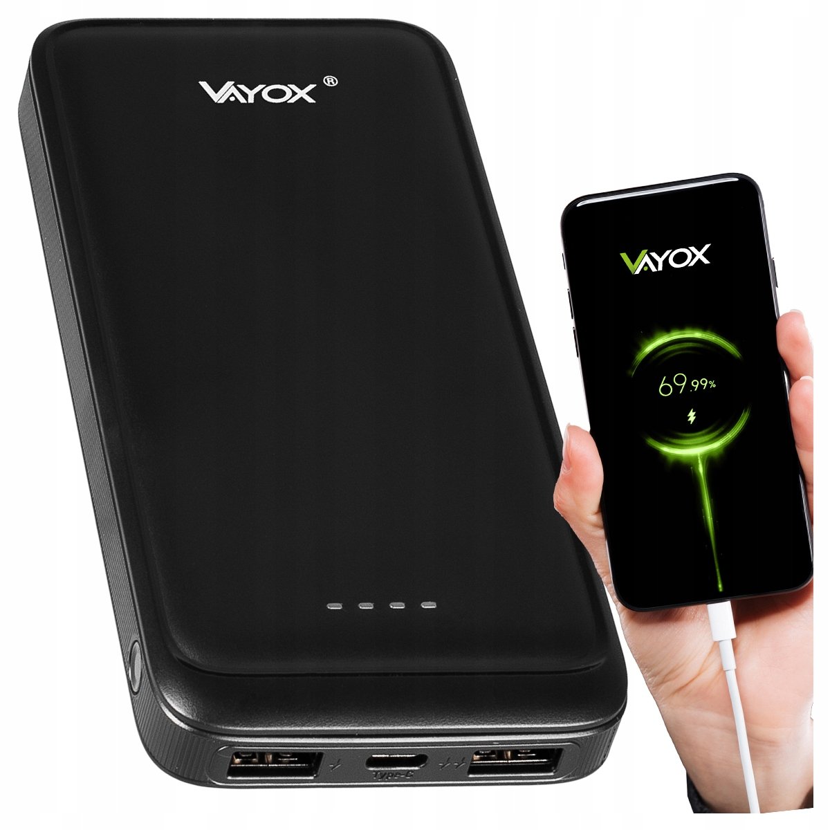 POWERBANK 10000mAh USB C 2xUSB QC PD POWER BANK SZYBKI MOCNY PODRÓŻNY VAYOX