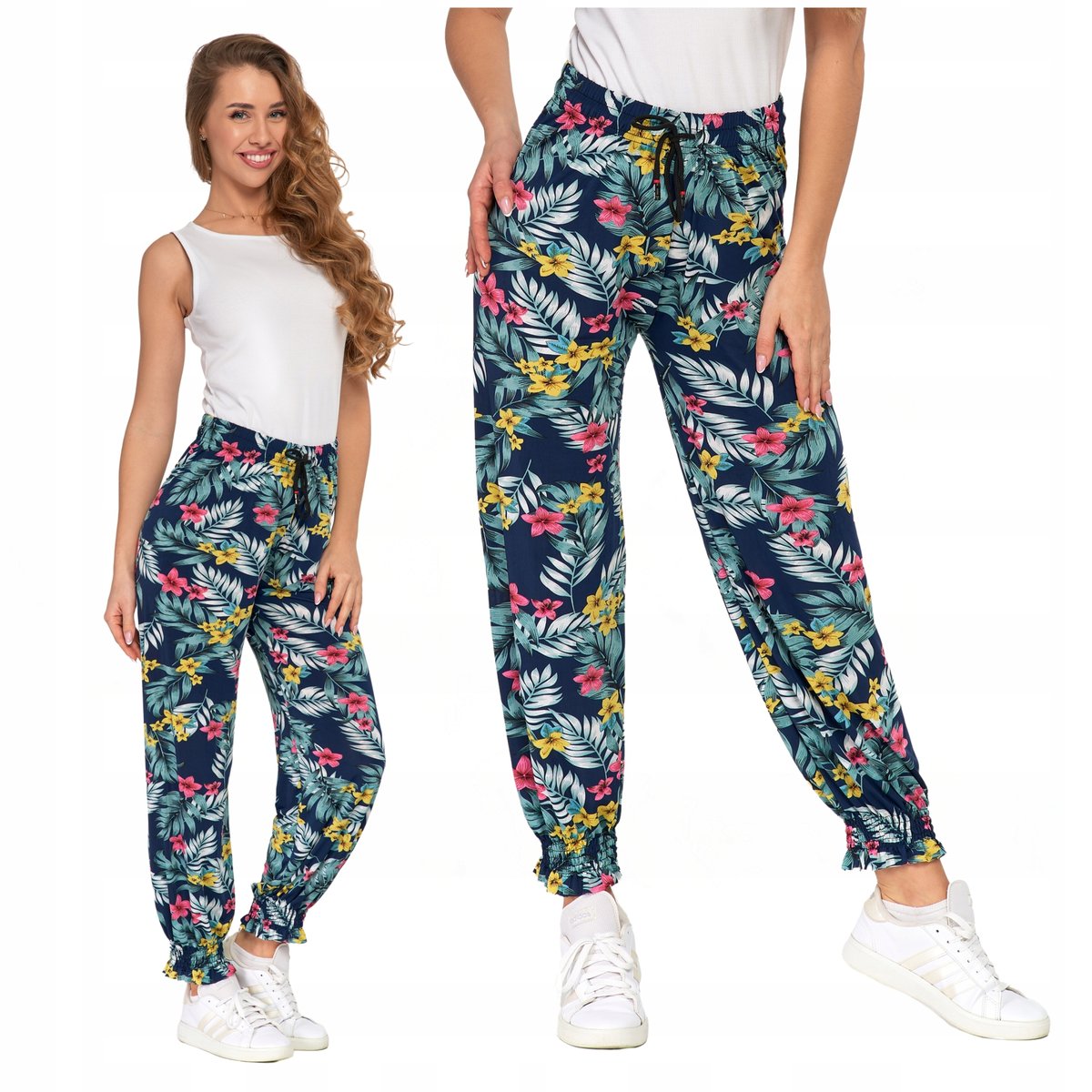 Alladynki Luźne Spodnie Damskie Haremki ze Ściągaczami Zwiewne MORAJ L/XL