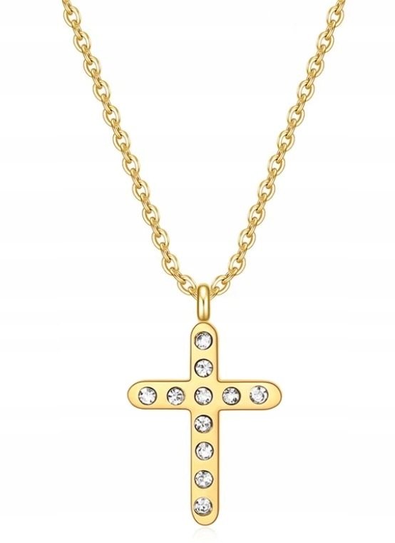 Naszyjnik Krzyż Krzyżyk Celebrytka Cyrkonie Stal Ch 316L PLATEROWANY 18K