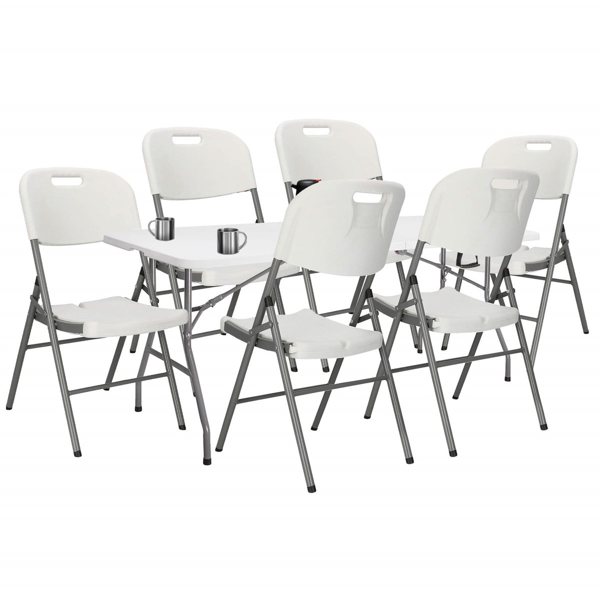 Zestaw cateringowy turystyczny stół 180x74 cm z 6 krzesłami składany na bankiet biały