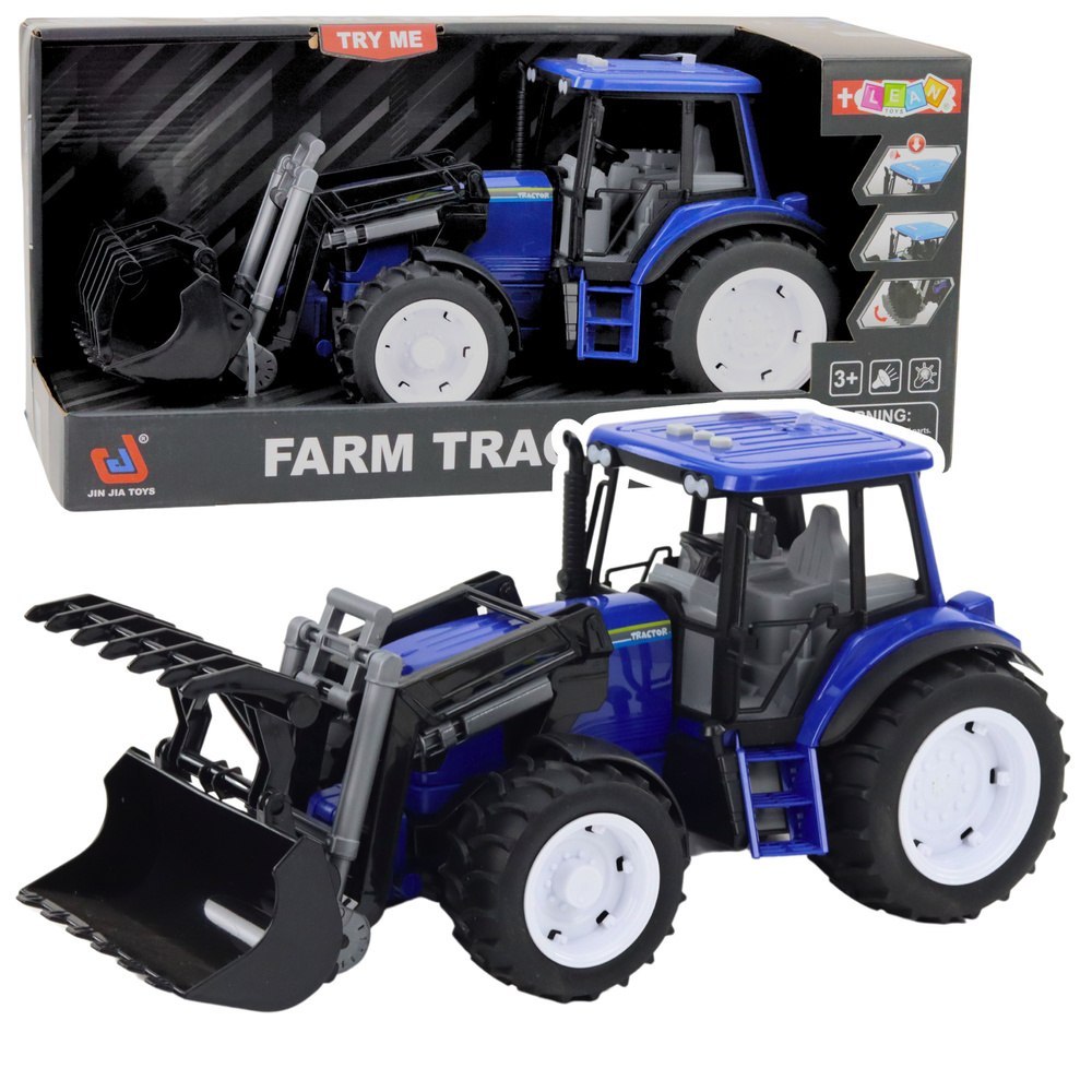 Traktor Farmerski Z Ruchomą Łyżką Światła Dźwięki Niebieski 1:18