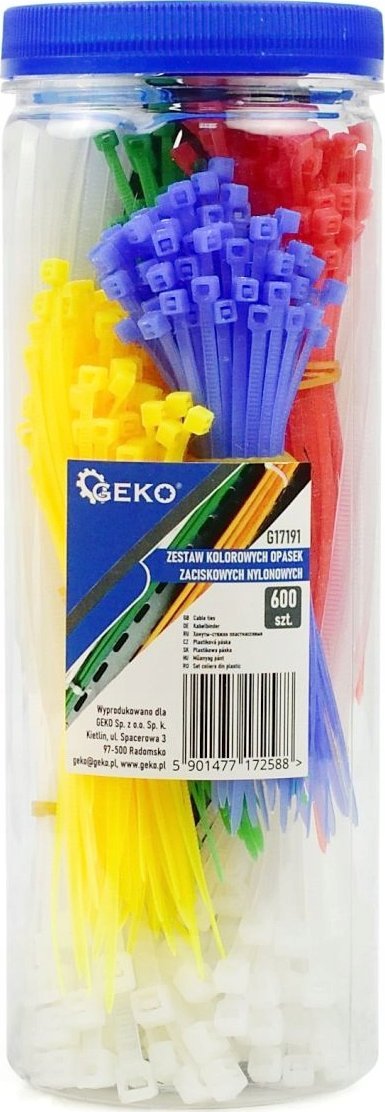 Geko Zestaw kolorowych opasek zaciskowych nylonowych 600szt 25