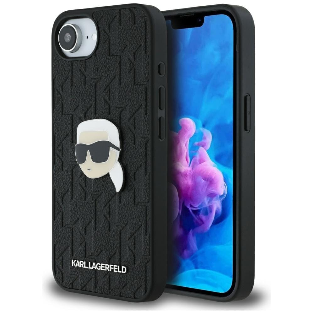 Etui Karl Lagerfeld Monogram Karl Head Pin do iPhone 16e czarny