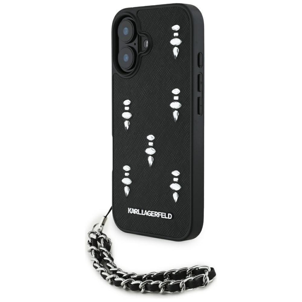 Etui Karl Lagerfeld Saffiano Crystals w/Chain do iPhone 16 czarny