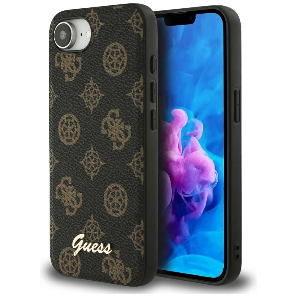 Etui Guess Peony Script Logo MagSafe do iPhone 16e czarny