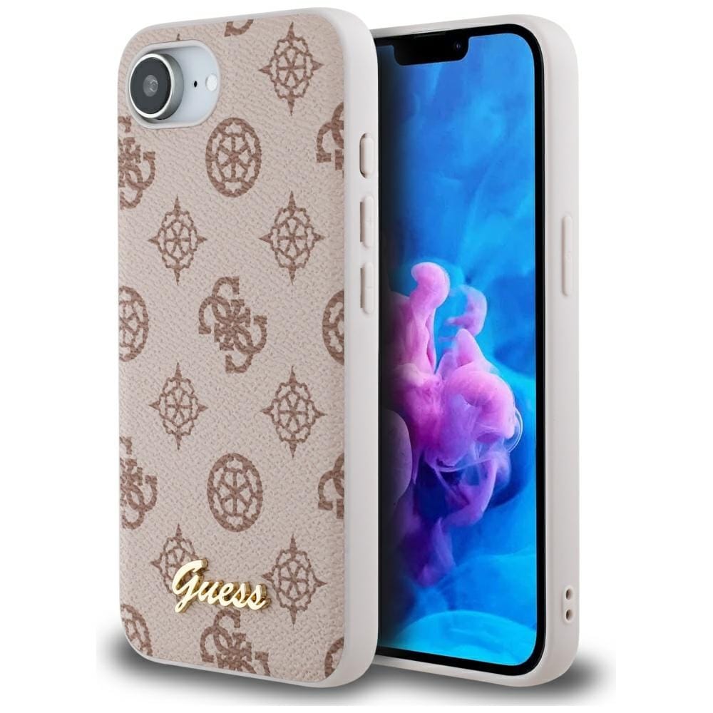 Etui Guess Peony Script Logo MagSafe do iPhone 16e brązowy