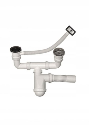 SYFON ZLEWOZMYWAKOWY 2 KOMOROWY - Z PRZELEWEM ELASTYCZNYM.