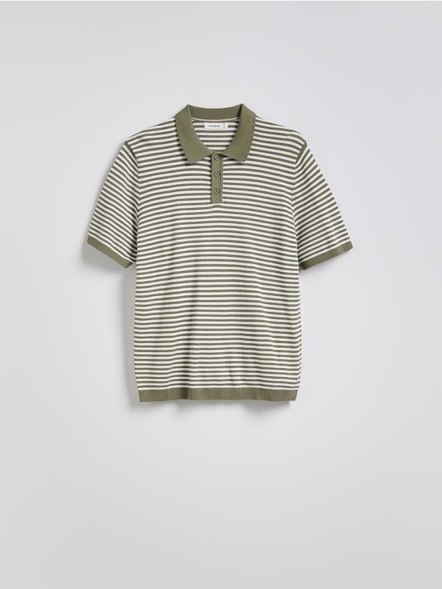 Reserved - Sweter polo z wiskozą - zielony