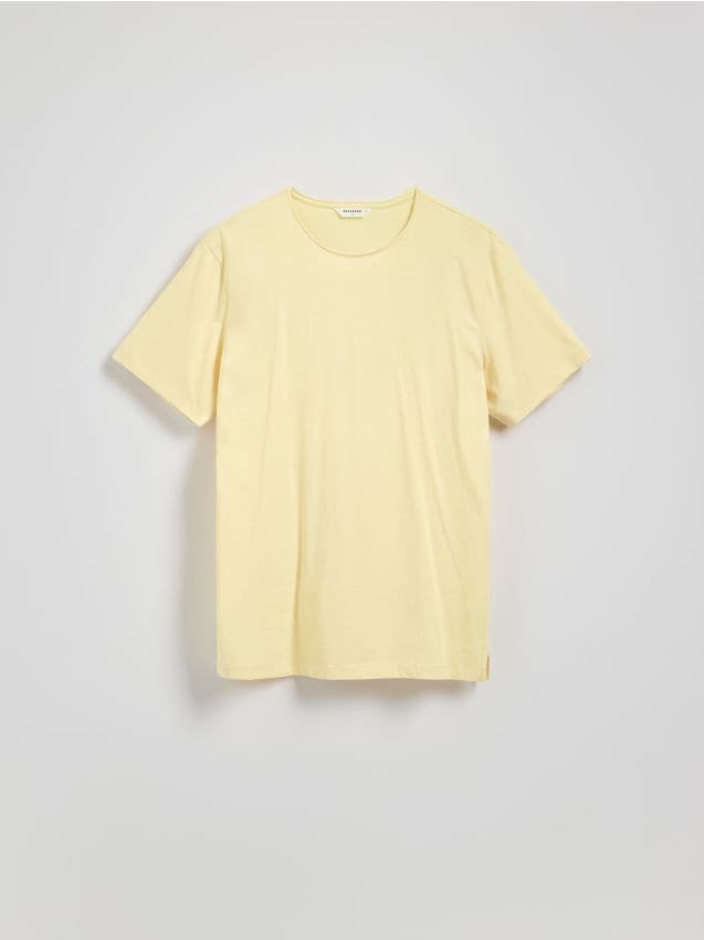 Reserved - Bawełniany t-shirt regular - jasnożółty