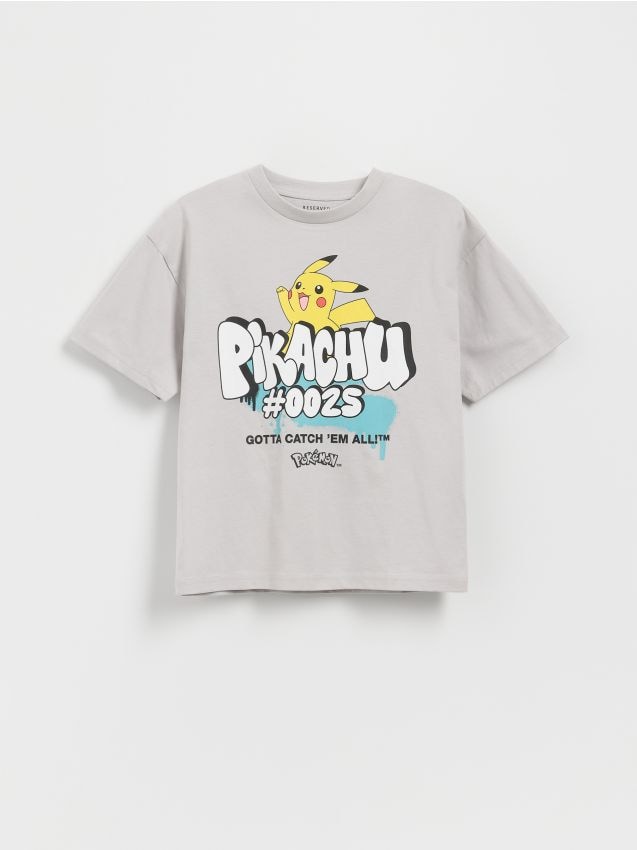 Reserved - Bawełniany t-shirt Pokemon - jasnoszary
