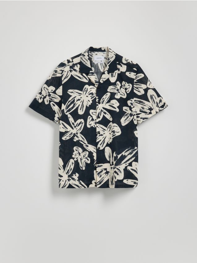 Reserved - Koszula comfort z domieszką lnu - czarny