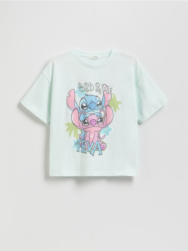 Reserved - T-shirt Lilo i Stitch - jasnoturkusowy