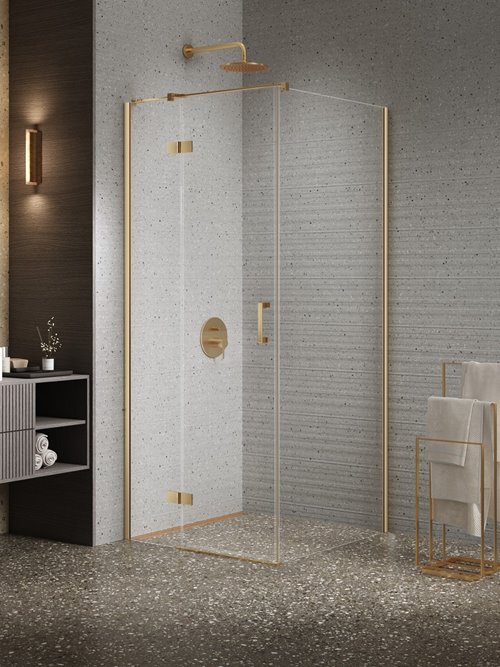 Kabina prysznicowa uchylna lewa kolor złoty szczotkowany 80x70 cm K-4400 New Trendy Nesta Gold Brushed
