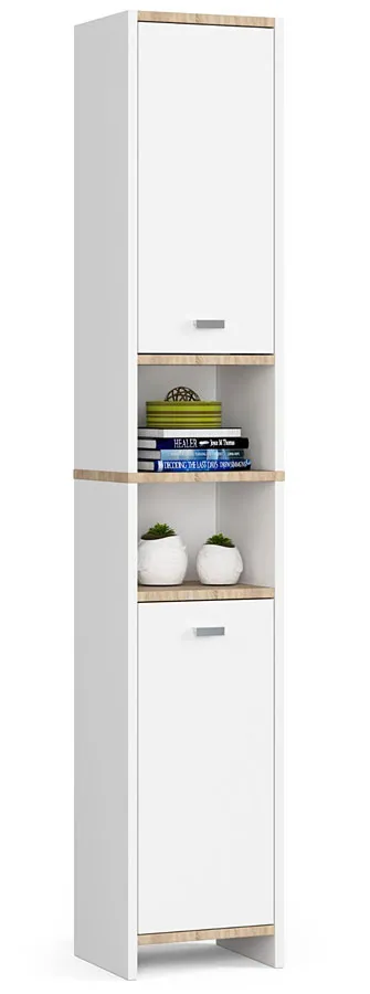 Biały łazienkowy słupek z podwójnymi drzwiczkami A4-T91