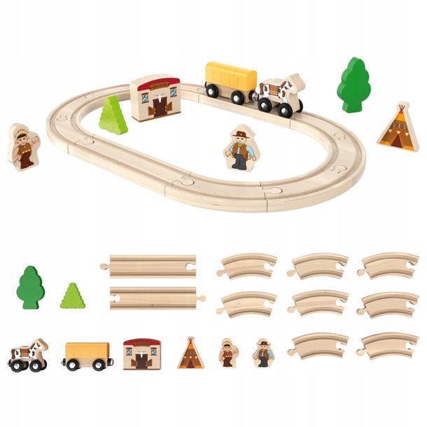 Playtive Drewniany Zestaw Kolejka Żółty 18 Elementów Tory