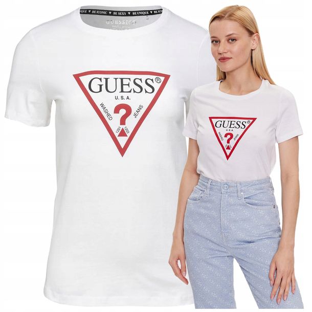 Koszulka T-shirt Damska Biała Bluzka Damska Guess Slim Elegancka Ładna r.XS