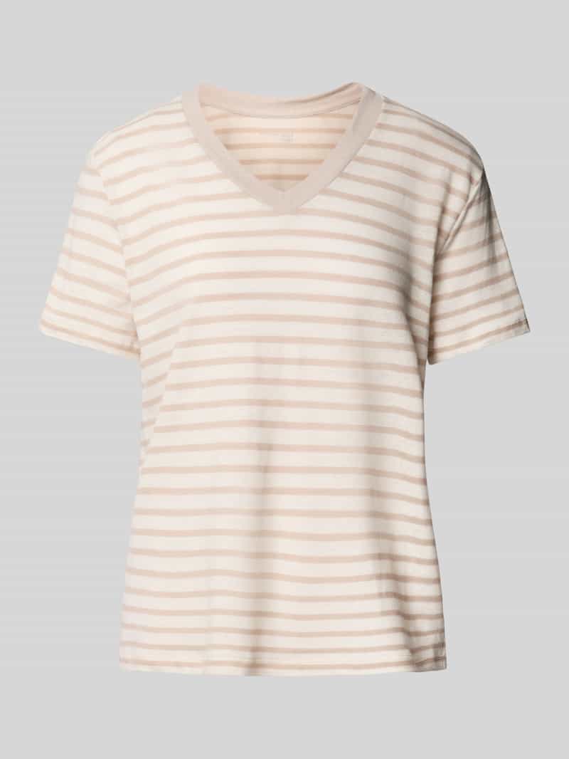 T-shirt z prążkowanym dekoltem w serek