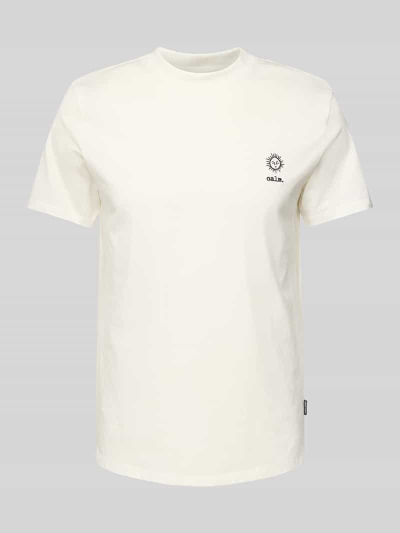 T-shirt z wyhaftowanym motywem i napisem model ‘JANUS’